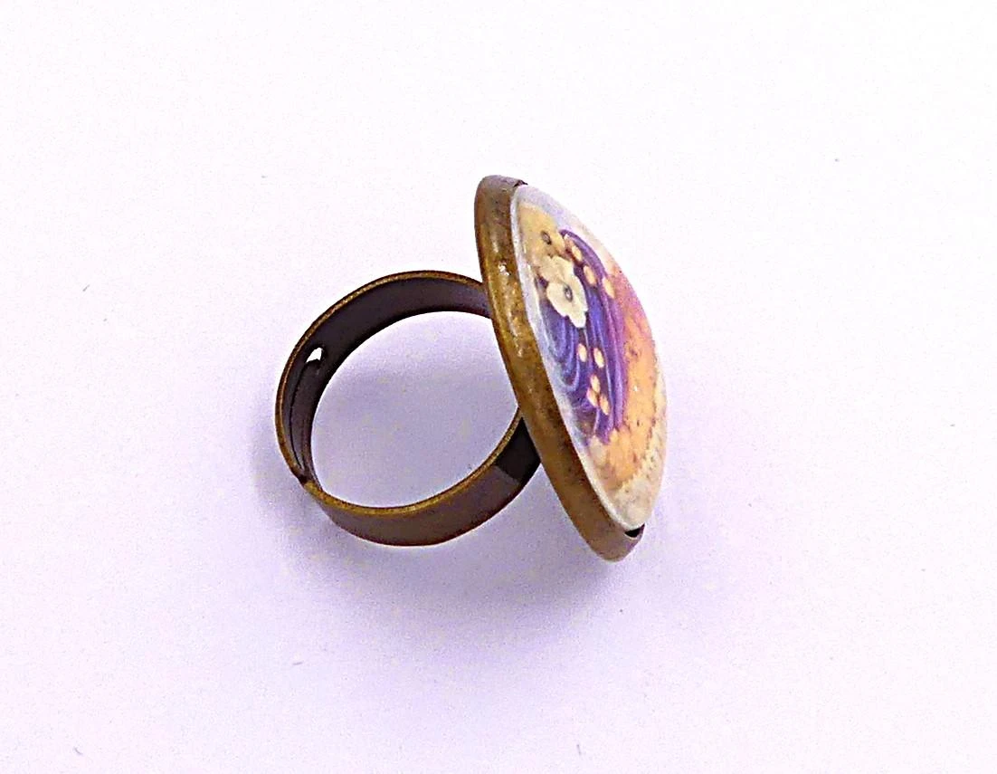 Verstelbare ring op bronzen metalen basis, glazen cabochon, handgemaakt – photo 5